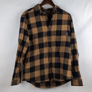 Eddie Bauer Men's Brown/Black Plaid Flannel Button Up Shirt Chest Pocket, Size M